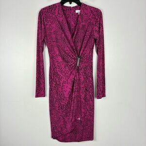 Calvin Klein Long Sleeve Dress Animal Print Sz 2 Work Office Sexy Siren Pink